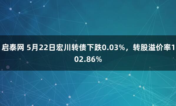 启泰网 5月22日宏川转债下跌0.03%，转股溢价率102.86%